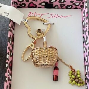 Betsey Johnson Gold Basket Keychain with Wine and Grapes